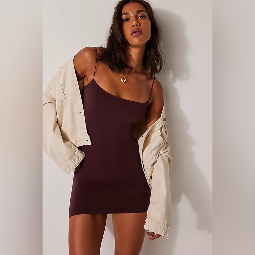 Intimately Free People Skinny Strap Seamless Mini Slip Dress Burgundy Red